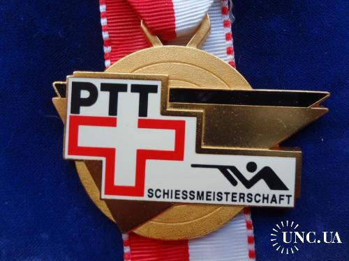 Швейцария стрелковая медаль 1994 50 лет турнирам фирмы РТТ. позолота