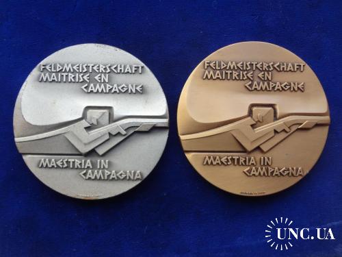Швейцария стрелковая медаль за 2 и 3-е место, чемпионат по стрельбе с карабина на 300 м. 2 шт.