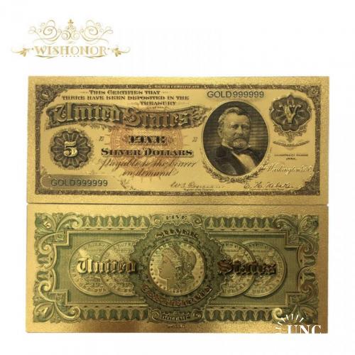 США 5 долларов 1886 золотая банкнота - генерал Улисс Грант. Идеальная АНЦ