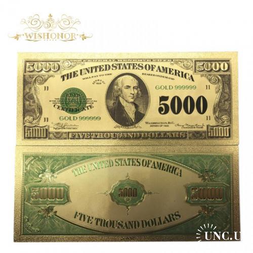 США 5000 долларов 1923 президент Медисон. Золотая банкнота. Идеальная АНЦ