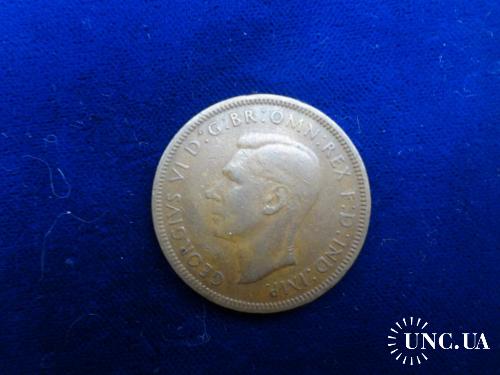 Великобритания 1/2 пенни полпенни 1943 Георг VI  "Золотая лань" - галеон Френсиса Дрейка