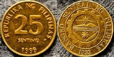 Респ. Філіппіни (тагал. Republika ng Pilipinas, англ. Republic of the Philippines), 25 сентімо, 1999