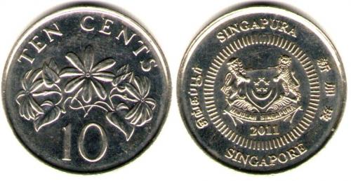 Респ. Сінгапур (англ. Republic of Singapore, малай. Republik Singapura, кит. 新加坡共和国), 10 цент, 2011,