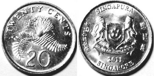 Респ. Сінгапур (англ. Republic of Singapore, малай. Republik Singapura, кит. 新加坡共和国) 20 центів, 2011