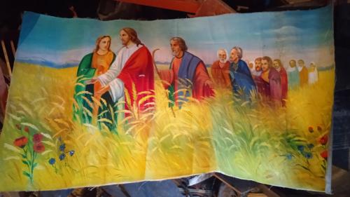 Ікона Ісуса Христа з учнями ручної роботи красками знайшов у бабці написано на полотні з якого року 