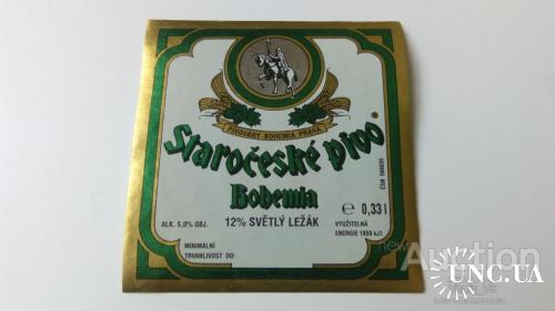 Этикетка пивная Staročeské pivo Bohemia. Чехия.
