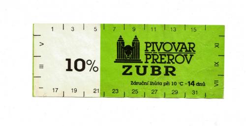 Этикетка пивная ZUBR 10%. Чехия.