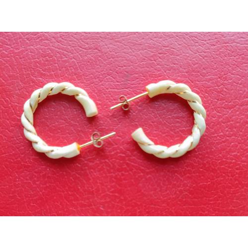 Винтажные серьги-кольца twisted 14K 585 золото инкрустация кость