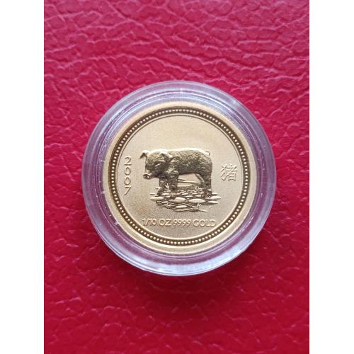 Золотая монета 15 долларов Австралия 2007 – Lunar Год Свиньи, 1/10 oz 999