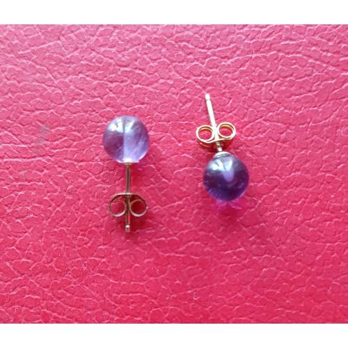 Золотые серьги-пусеты 9K (375) с натуральным аметистом, 6 мм, Англия