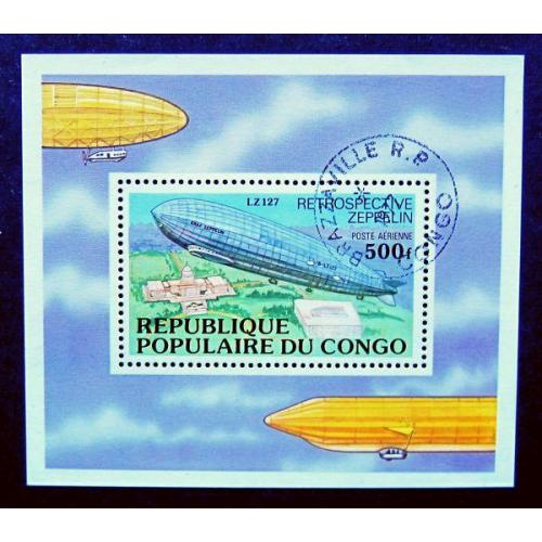 Марки Конго 1977 г. История авиации. Цеппелины.