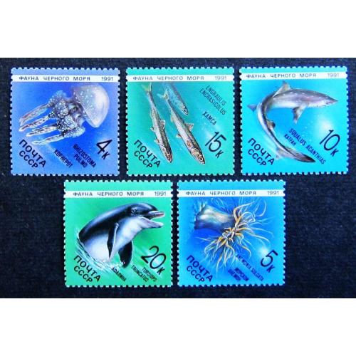 Марки СССР 1991 года. Фауна Черного моря. MNH