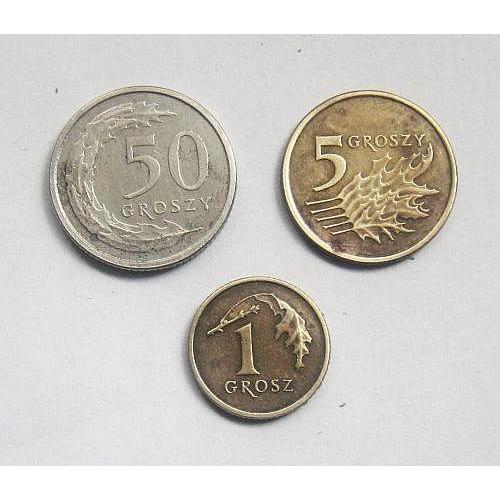 Монета 1, 5, 50 грошей, 3 шт, Польша