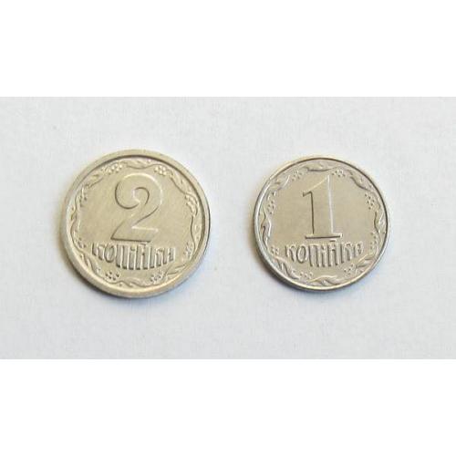 Монета 1 копейка 1992 год и 2 копейки 1994 год, 2 шт. Украина (не были в обращении).