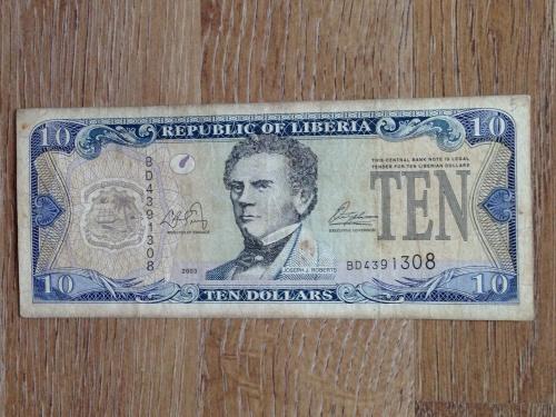 Банкнота 10 долларов Либерия 2003