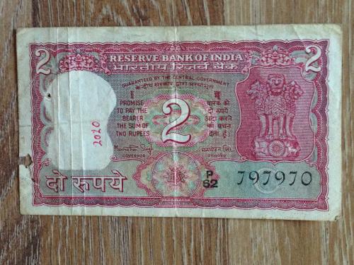 Банкнота 2 рупии Индия