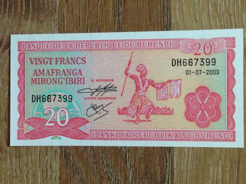 Банкнота 20 франков Бурунди 2003