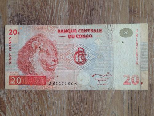 Банкнота 20 франков Конго 1997