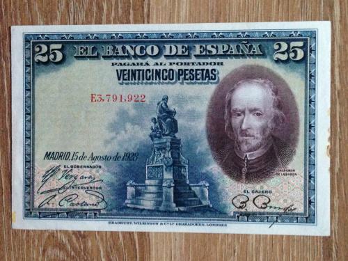 Банкнота 25 песет Испания 1928.