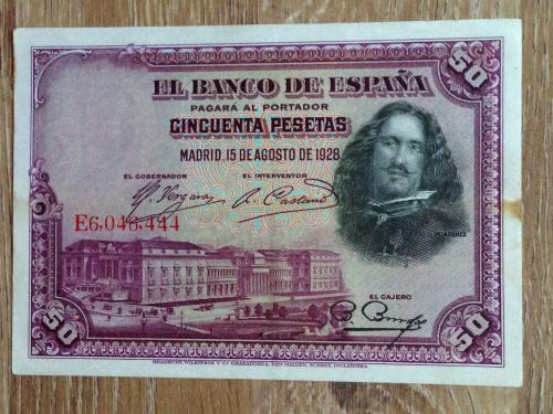 Банкнота 50 песет Испания 1928.