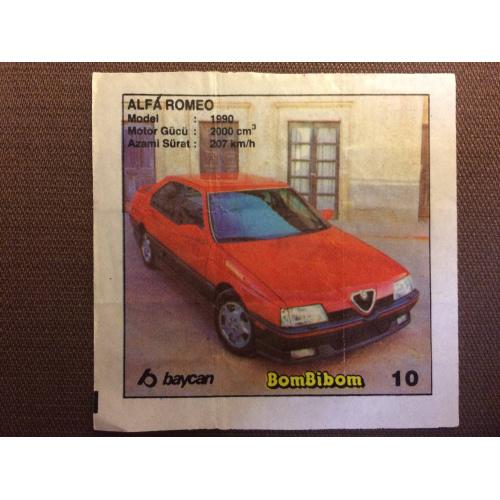Фантик, вкладыш от жвачки BomBibom "ALFA ROMEO"