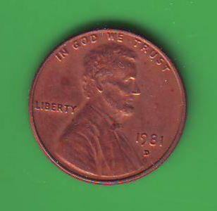  1 цент  1981 "D" США.