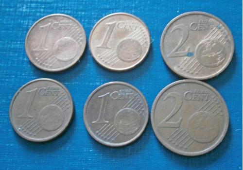 Монеты 1 и 2 евроценты Словения Португалия Италия 2002-2009