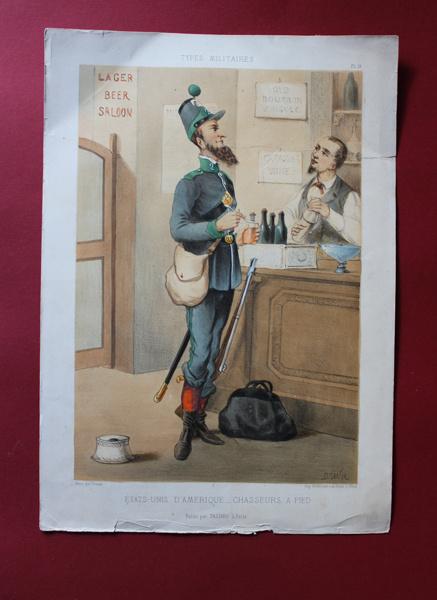 Оригинальная литография 1871 худ. Дранер "Военные типы"