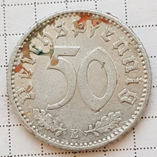 50 50 Рейхспфенінг Німеччина 1935 рік Монета 50 Рейхспфеннинг 1935 года Е, алюминий