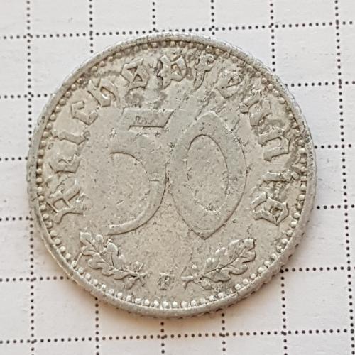  50 Рейхспфенінг Німеччина 1942 рік Монета 50 Рейхспфеннинг 1942 года F, алюминий