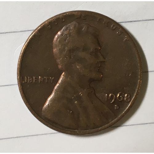 Монета 1 цент 1968 год "D"