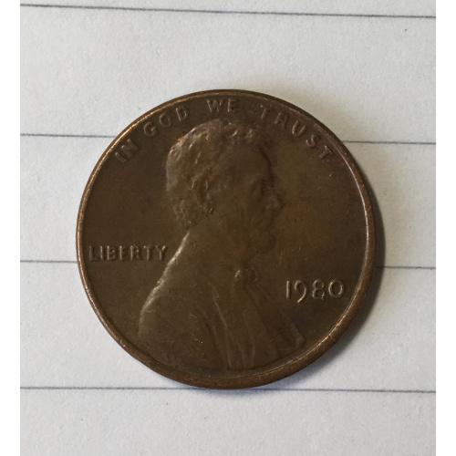 Монета 1 цент 1980 год 