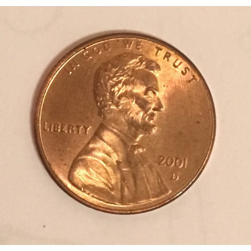 Монета 1 цент 2001 год"D"
