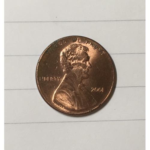Монета 1 цент 2001 год 
