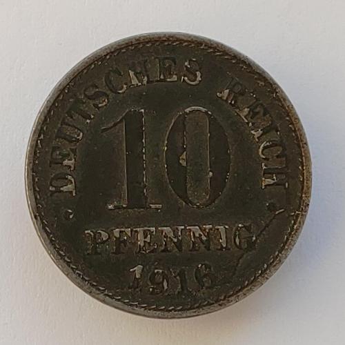 Монета 10 пфеннигов 1916 год АА
