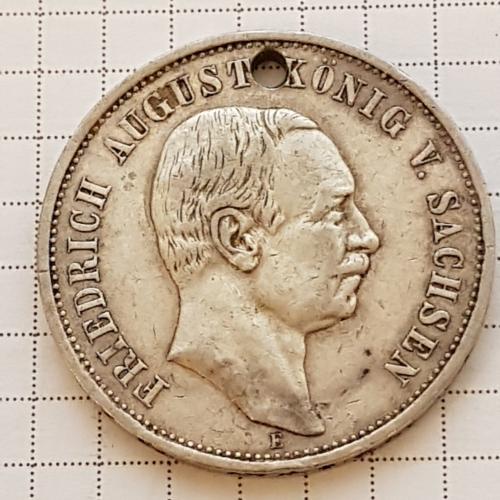 Монета 3 марки 1909 год Фридрих Август король Саксония