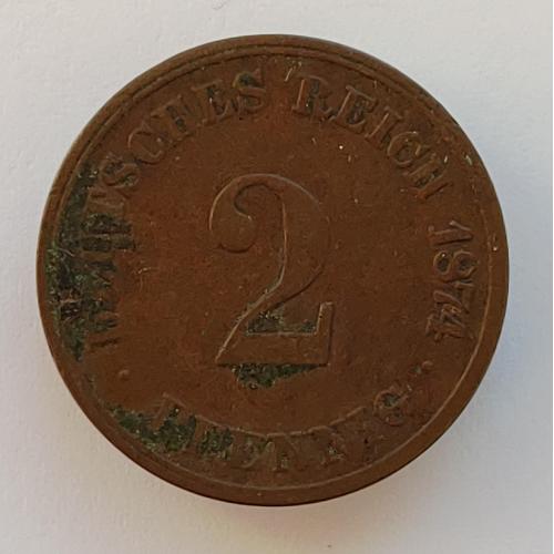 Монета 2 пфеннига 1874 СС