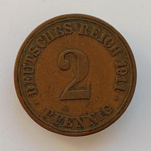 Монета 2 пфеннига 1911 АА