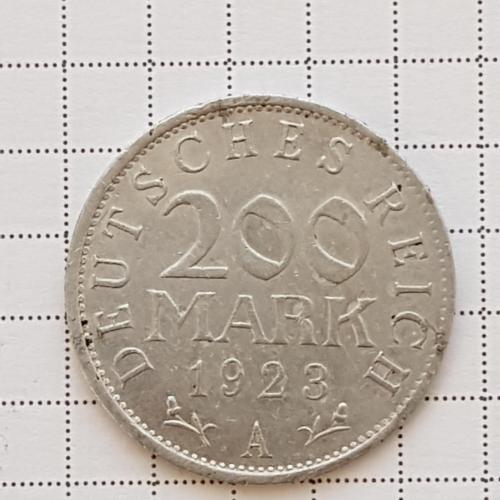 Монета 200 марок 1923 года А Веймарская республика, алюминий