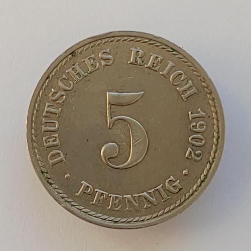 Монета 5 пфеннигов 1902 АА