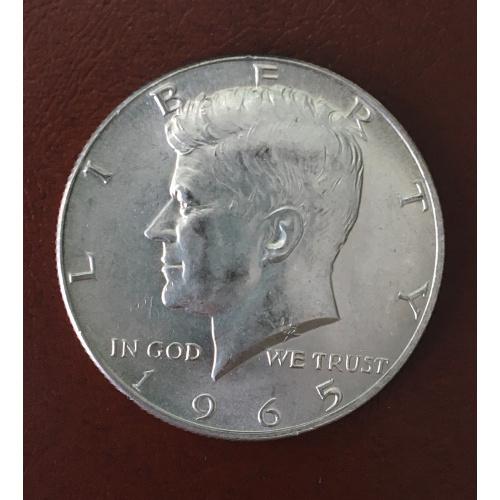  Монета 50 центов 1965 год,серебро ,США