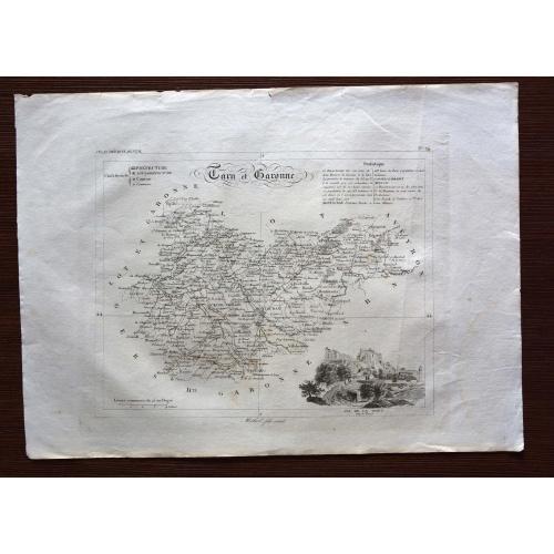 Старинная карта из атласа регионов Франции 1830 года. Гравюра 36x27 см.