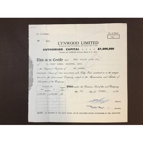 Linwood Limited - Сертификат - Англия, 1966 г.