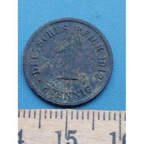 ГЕРМАНИЯ - 1 пфенниг 1912 года . Б/У .