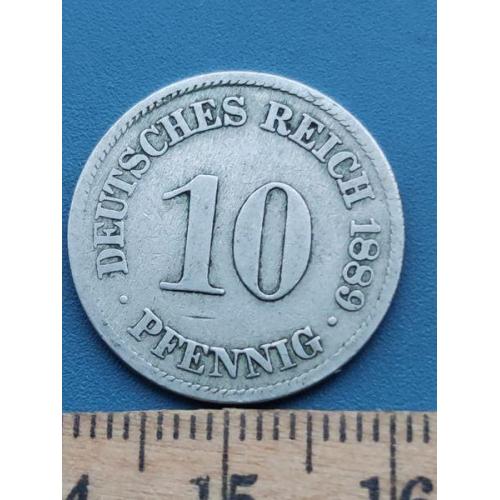 ГЕРМАНИЯ - 10 пфенниг 1889 года - монетный двор буква - / А / . Б/У .