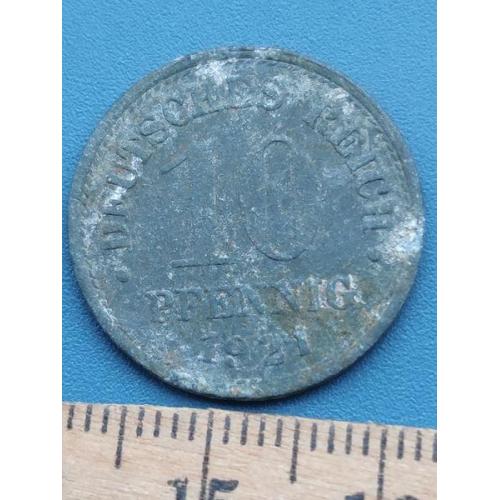 ГЕРМАНИЯ - 10 пфенниг 1921 года . Б/У .