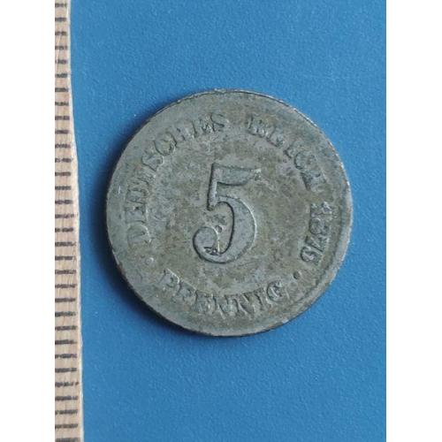 ГЕРМАНИЯ - 5 пфенниг 1875 года - монетный двор буква - / С / . Б/У .