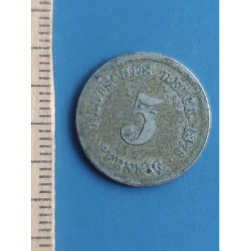 ГЕРМАНИЯ - 5 пфенниг 1876 года - монетный двор буква - / J / . Б/У .