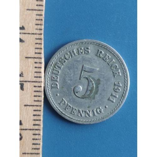 ГЕРМАНИЯ - 5 пфенниг 1911 года - монетный двор буква - / А / . Б/У .