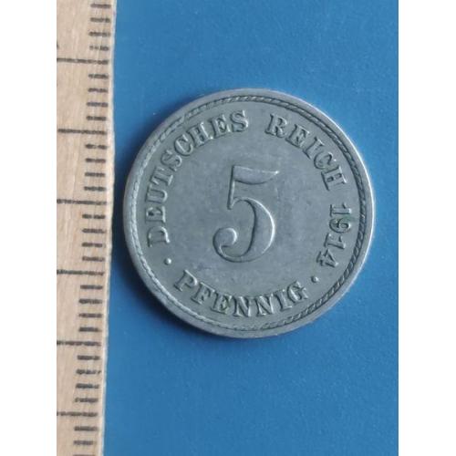 ГЕРМАНИЯ - 5 пфенниг 1914 года - монетный двор буква - / А / . Б/У .